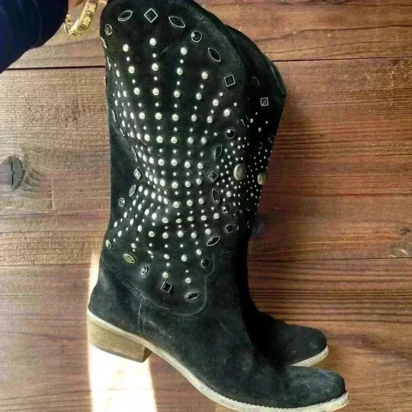 Vintage suede studded western boots - Picture 1 of 6